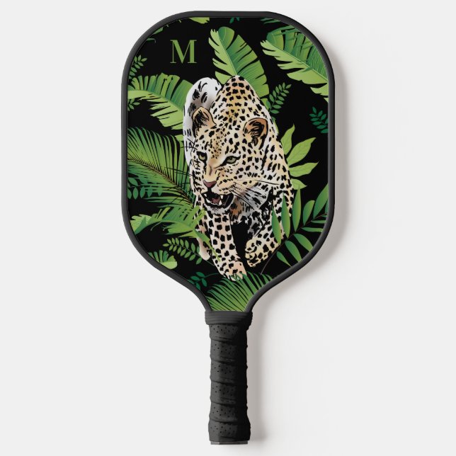 Leopard Illustration custom monogram Pickleball Paddle (Front)