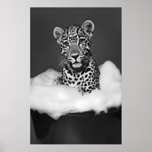 Leopard in Bathtub Print, Funny Animal Bathroom Poster