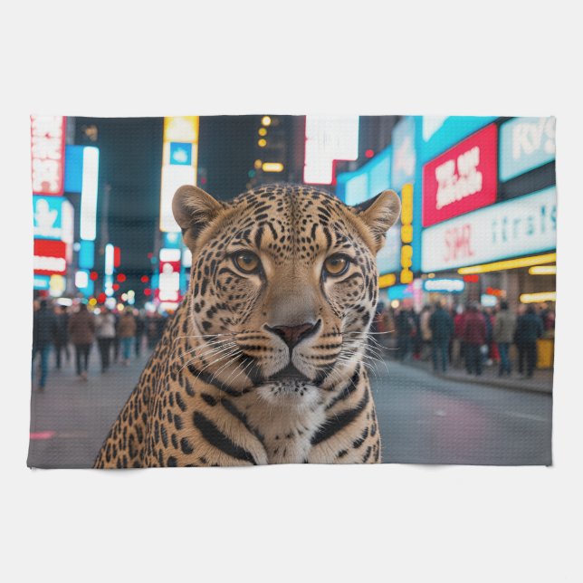 Leopard in Times Square Tea Towel (Horizontal)