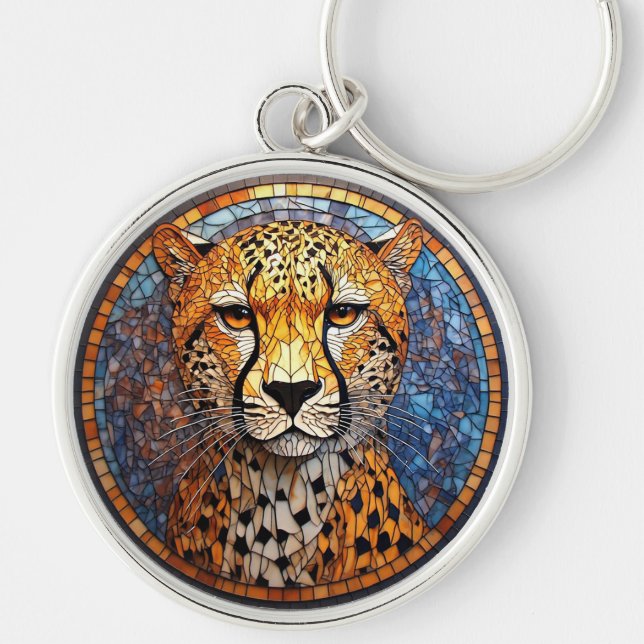 Leopard in Vibrant Colours and Intricate Patterns Key Ring (Front)