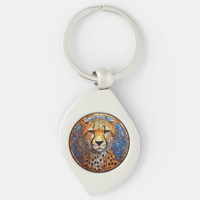 Leopard in Vibrant Colours and Intricate Patterns Key Ring (Front)