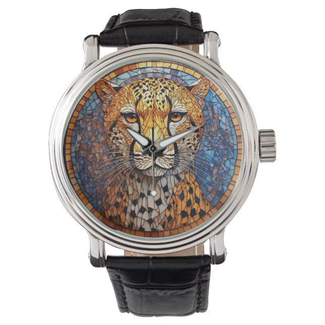 Leopard in Vibrant Colours and Intricate Patterns Watch (Front)