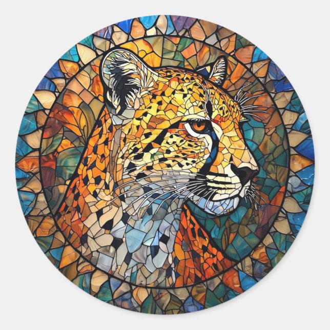 Leopard in Vibrant Colours Classic Round Sticker (Front)