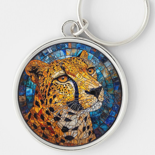 Leopard in Vibrant Colours Key Ring (Front)