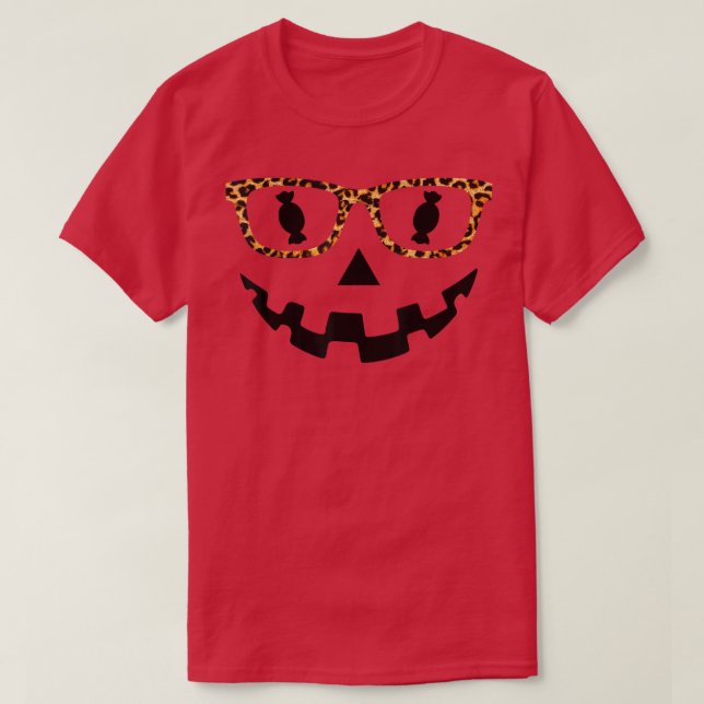 Leopard JackOLantern Face glasses Pumpkin Candy Ha T-Shirt (Design Front)