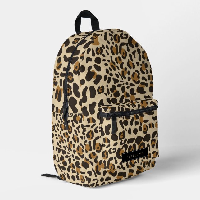 Leopard Jaguar Animal Print Monogrammed Name Printed Backpack (Back Corner Left)