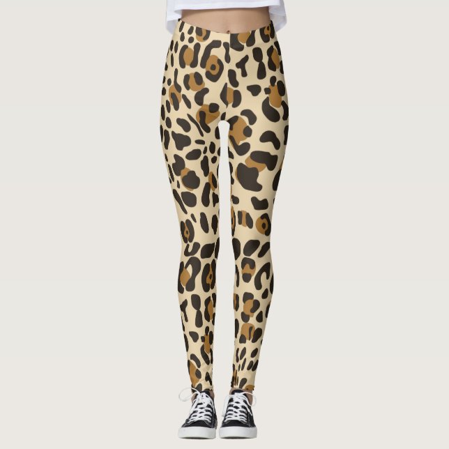 Leopard Jaguar Animal Print Pattern Leggings (Front)