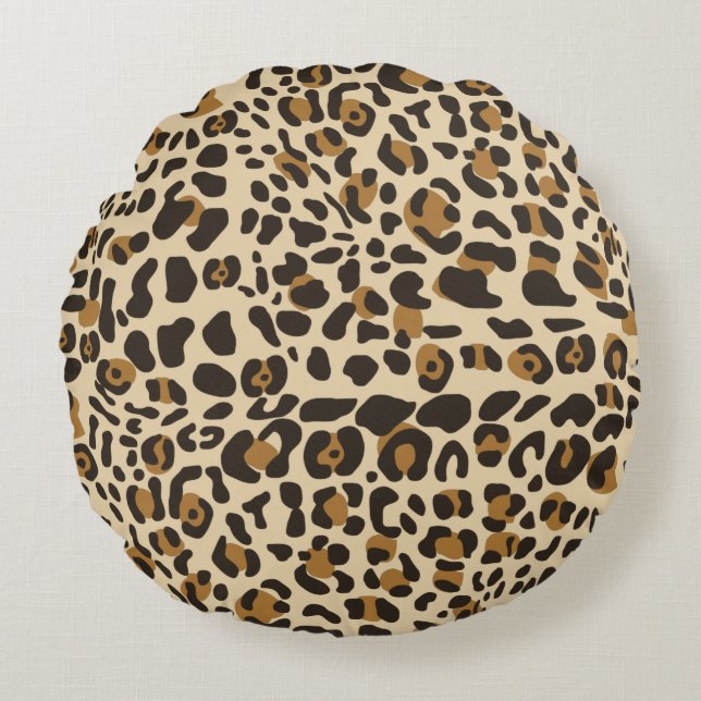 Leopard Jaguar Animal Print Pattern Round Cushion (Front)