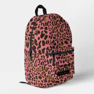Leopard Jaguar Animal Print Pink Monogrammed Name Printed Backpack