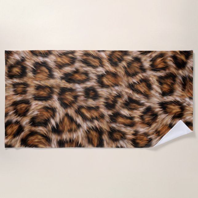 Leopard Jaguar Cat Brown Fur Pattern-24609 Beach Towel (Front)