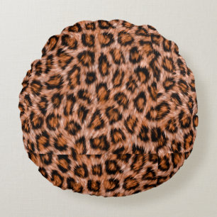 Leopard Jaguar Cat Brown Fur Pattern-24609 Round Cushion