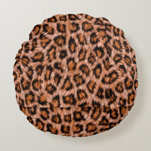 Leopard Jaguar Cat Brown Fur Pattern-24609 Round Cushion (Front)