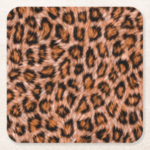 Leopard Jaguar Cat Brown Fur Pattern-24609 Square Paper Coaster