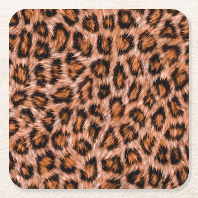 Leopard Jaguar Cat Brown Fur Pattern-24609 Square Paper Coaster (Front)