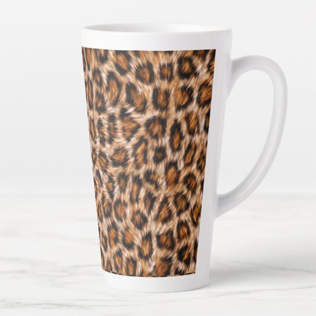 Leopard Jaguar Cat Brown Fur Pattern Latte Mug (Right)