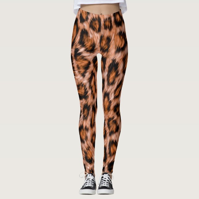 Leopard Jaguar Cat Brown Fur Pattern Leggings (Front)
