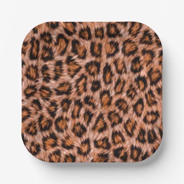 Leopard Jaguar Cat Brown Fur Pattern Paper Plate (Front)