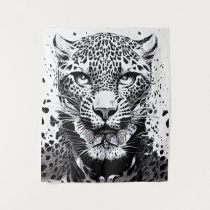 Leopard Jaguar Wild Nature Illustration Line Epic  Tapestry