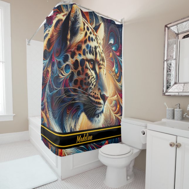 Leopard Joy: Swirling Jungle Majesty Shower Curtain (In Situ)