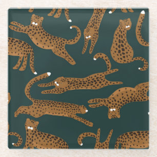 Leopard Jungle: Animal Print Vintage. Glass Coaster