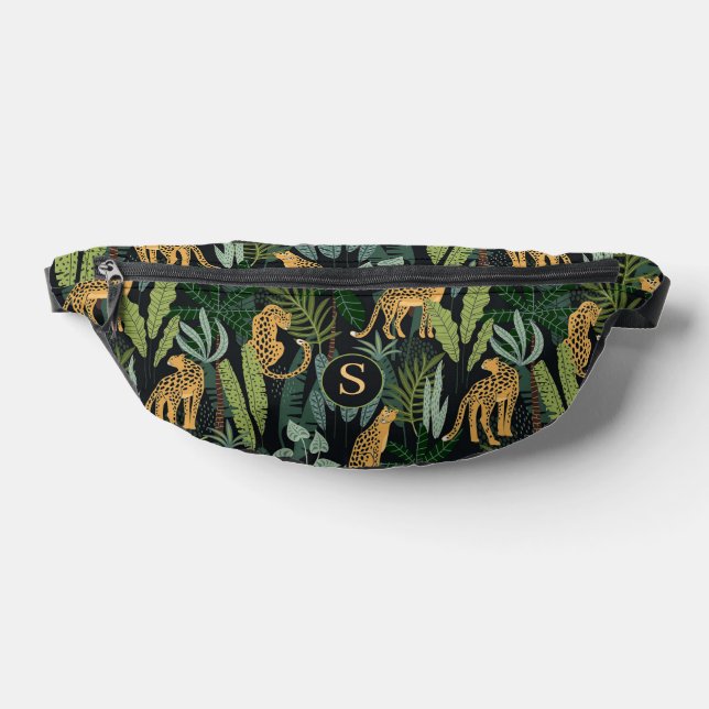Leopard Jungle Forest Illustration Seamless Custom Bum Bags (Lay Down)
