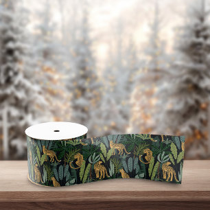 Leopard Jungle Forest Illustration Seamless  Grosgrain Ribbon