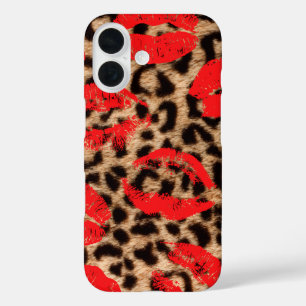 Leopard Kiss lipstick kisses iPhone 16 Case