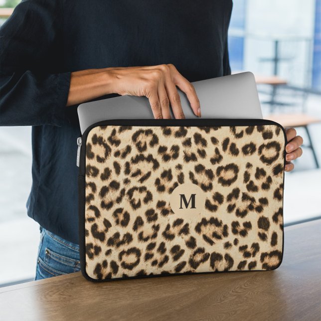 Leopard Leather Print Pattern Monogram Laptop Sleeve (Creator Uploaded)