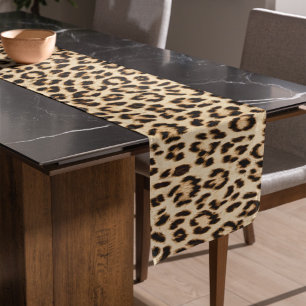 Leopard Leather Print Pattern Monogram Long Table Runner