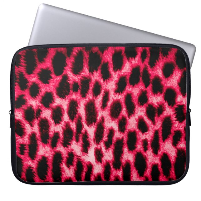 Leopard leather texture with black and red colours laptop sleeve (Front)