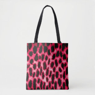 Leopard leather texture with black and red colours tote bag