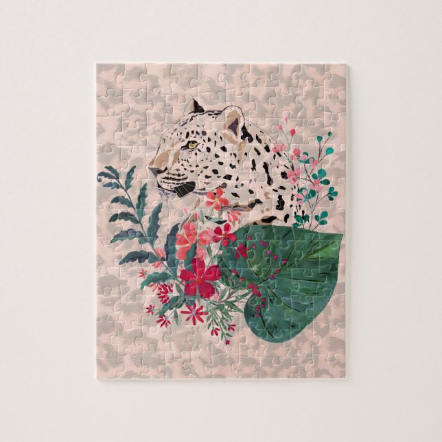 Leopard, leopard muzzle, floral , Botanical Jigsaw Puzzle (Vertical)