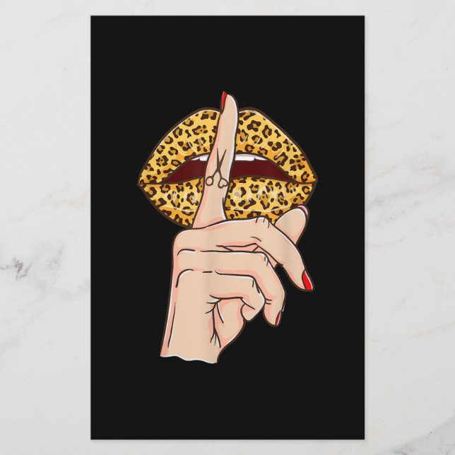 Leopard Lips Scissors Tattoo Finger Cool Barber Stationery (Front)