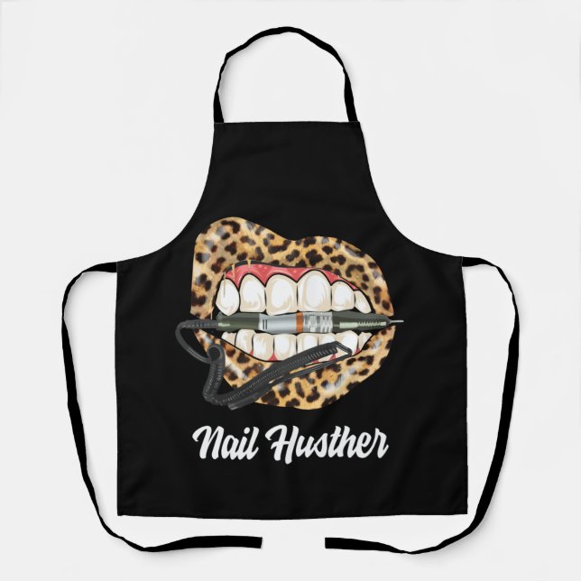 Leopard Lips With Nail Technician Drill Cool Nail Apron (Front)