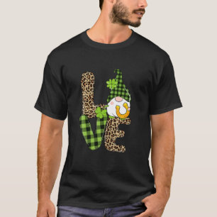 Leopard Love Gnome Holding Lucky Shamrock St Patri T-Shirt