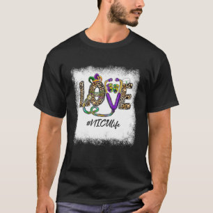 Leopard Love NICU Life Stethoscope Nurse Mardi Gra T-Shirt