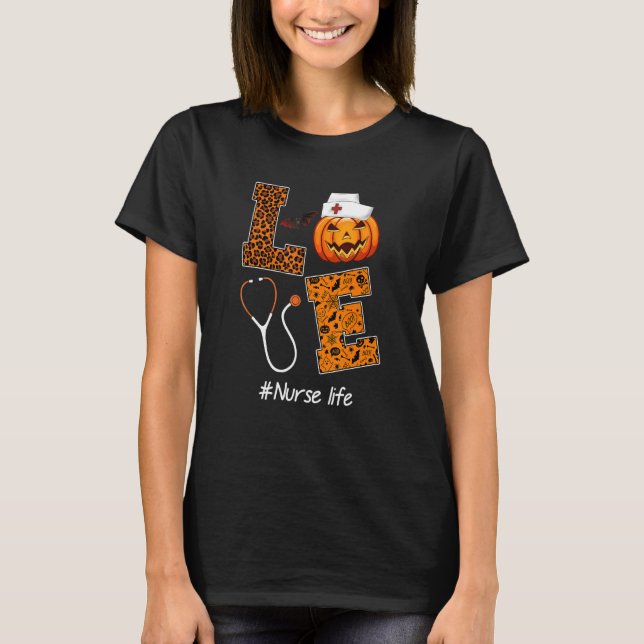 Leopard Love Nurse Life Halloween Nurse Doctor Pum T-Shirt (Front)