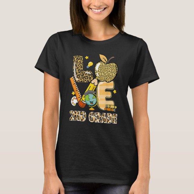 Leopard Love Teaching 2nd Grade Back To School Tea T-Shirt (Front)