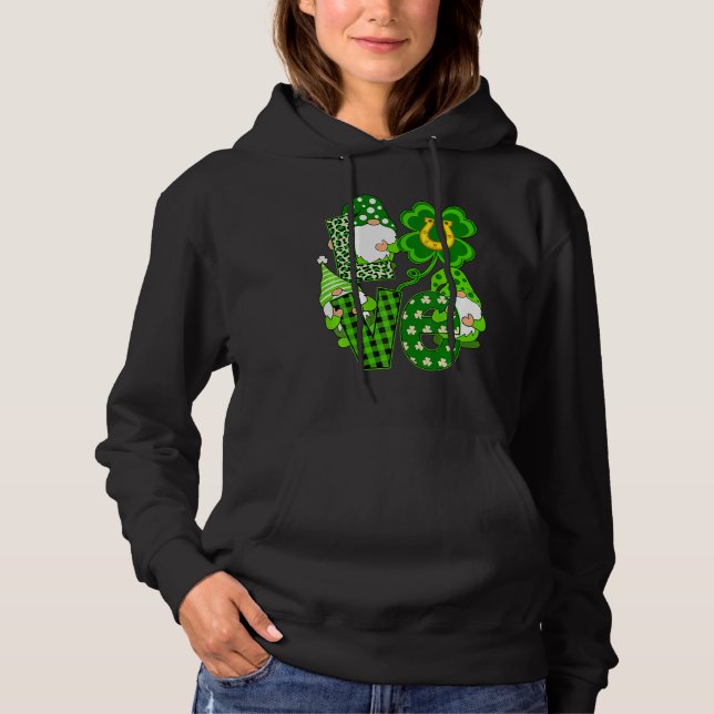 Leopard Love Three Gnomes Lucky Shamrock St. Patri Hoodie (Front)