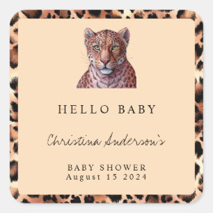 Leopard Luxury Lion Tiger Wool Pattern Baby Shower Square Sticker