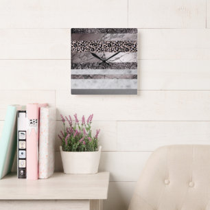 Leopard Marble Glitter Stripes Glam 1 Square Wall Clock