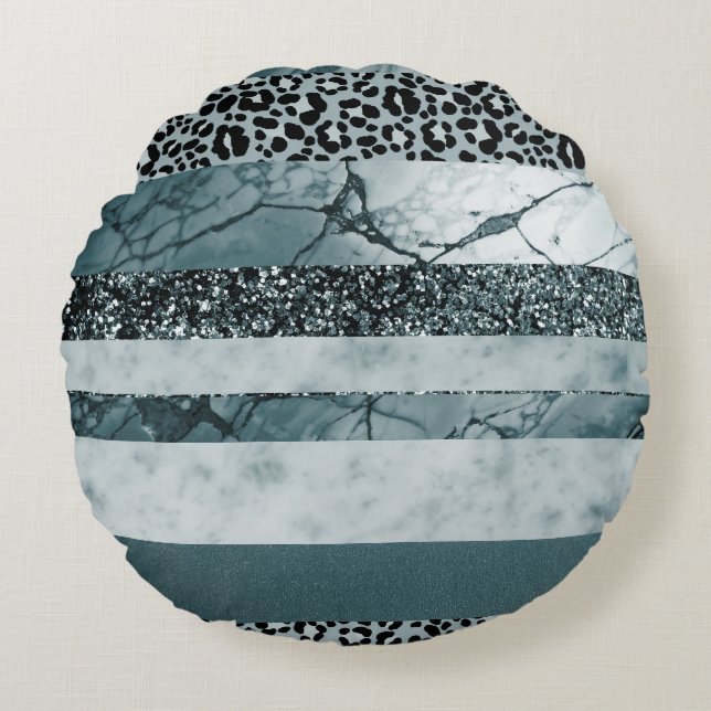 Leopard Marble Glitter Stripes Glam 2 Round Cushion (Front)