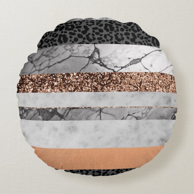 Leopard Marble Glitter Stripes Glam 3 Round Cushion (Front)
