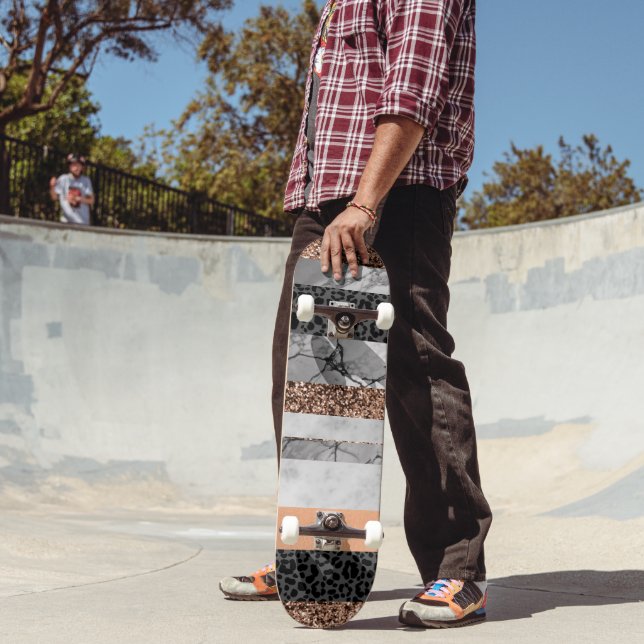 Leopard Marble Glitter Stripes Glam 3 Skateboard (Outdoor 2)