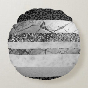 Leopard Marble Glitter Stripes Glam 4 Round Cushion