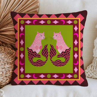 Leopard Mermaids Dopamine Aesthetic Maximalist  Cushion