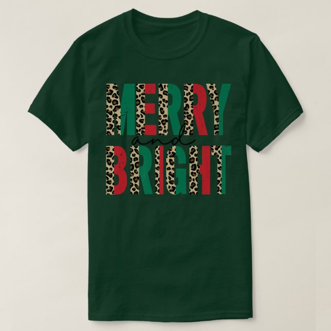 Leopard Merry And Bright Christmas Vibes Funny Chr T-Shirt (Design Front)