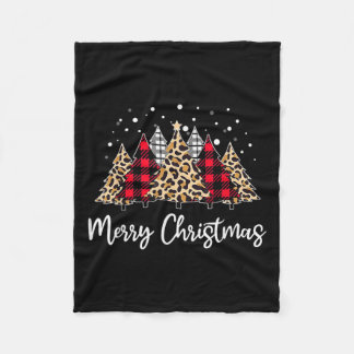 Leopard Merry Christmas Tree Red Green Plaid Pines Fleece Blanket