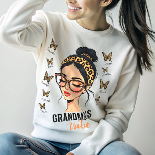 Leopard Messy Bun and Butterflies Custom Names Sweatshirt
