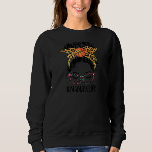 Leopard Messy Bun Basketball Mamaw Life Game Day V Sweatshirt